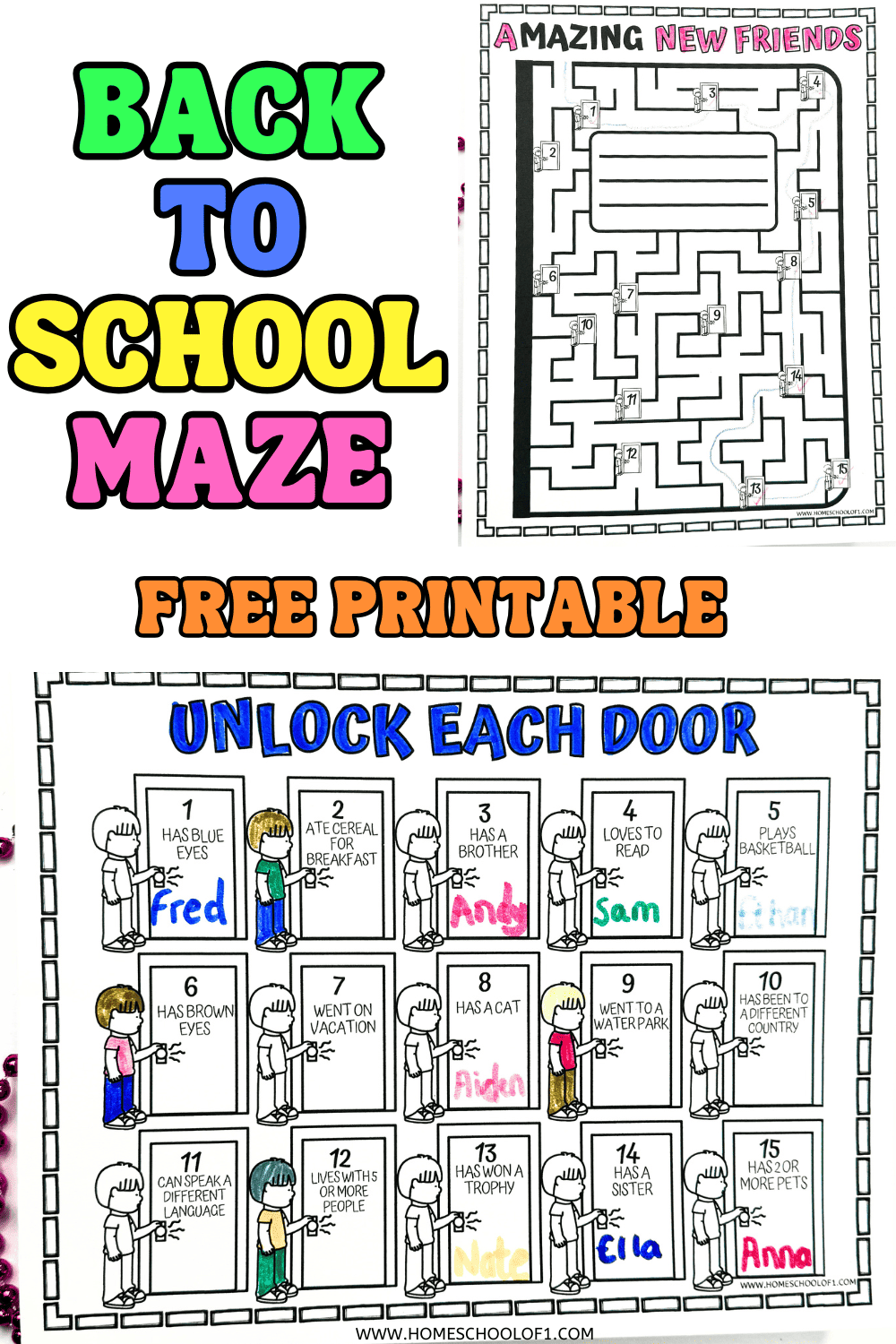 AMAZING New Friends maze with 15 checkpoints guiding kids through a fun path while meeting classmates along the way.