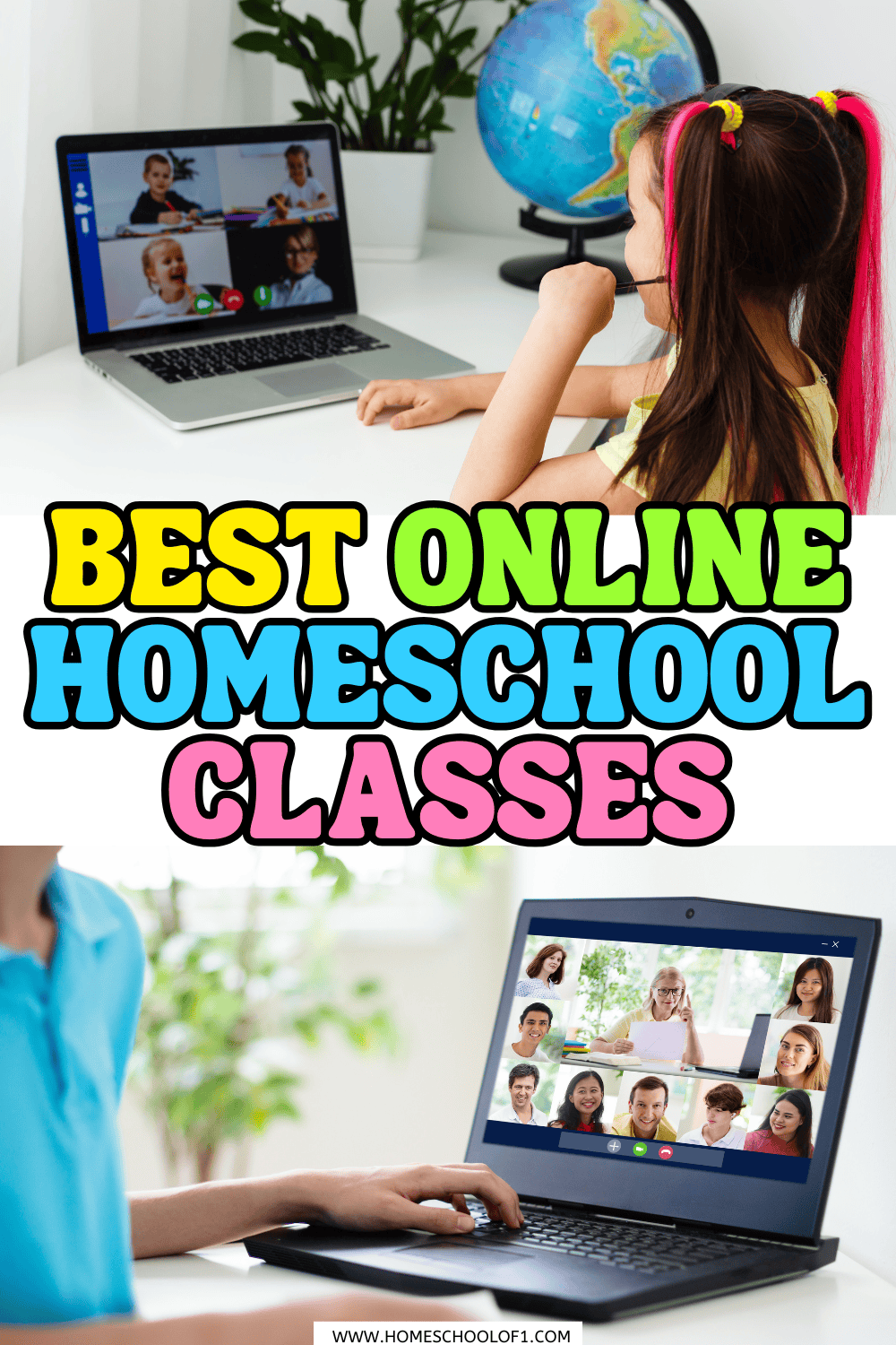 Young kids attending virtual lessons on laptops at home, representing the best online homeschool classes for flexible learning.