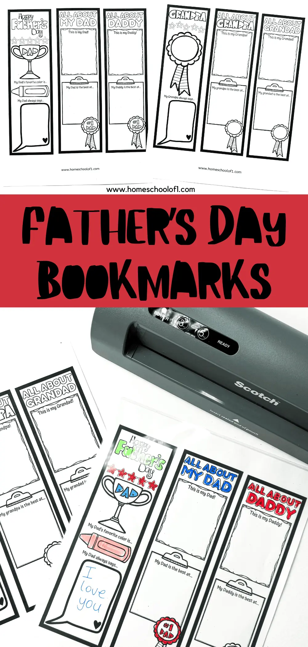 Father's Day Bookmarks Printable To Color (Free)