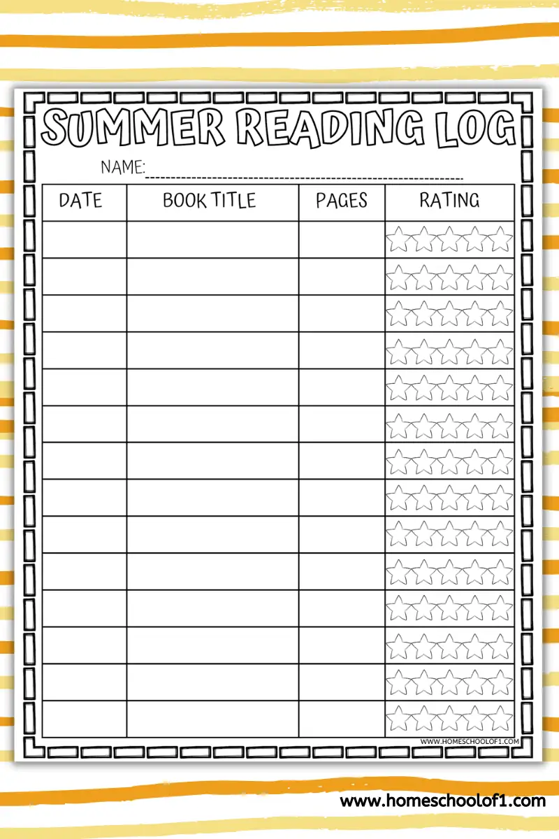 free summer reading log printable