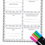 Creative My Favorite Book worksheet for kids with writing and drawing prompts to explore favorite characters, scenes, and book covers.