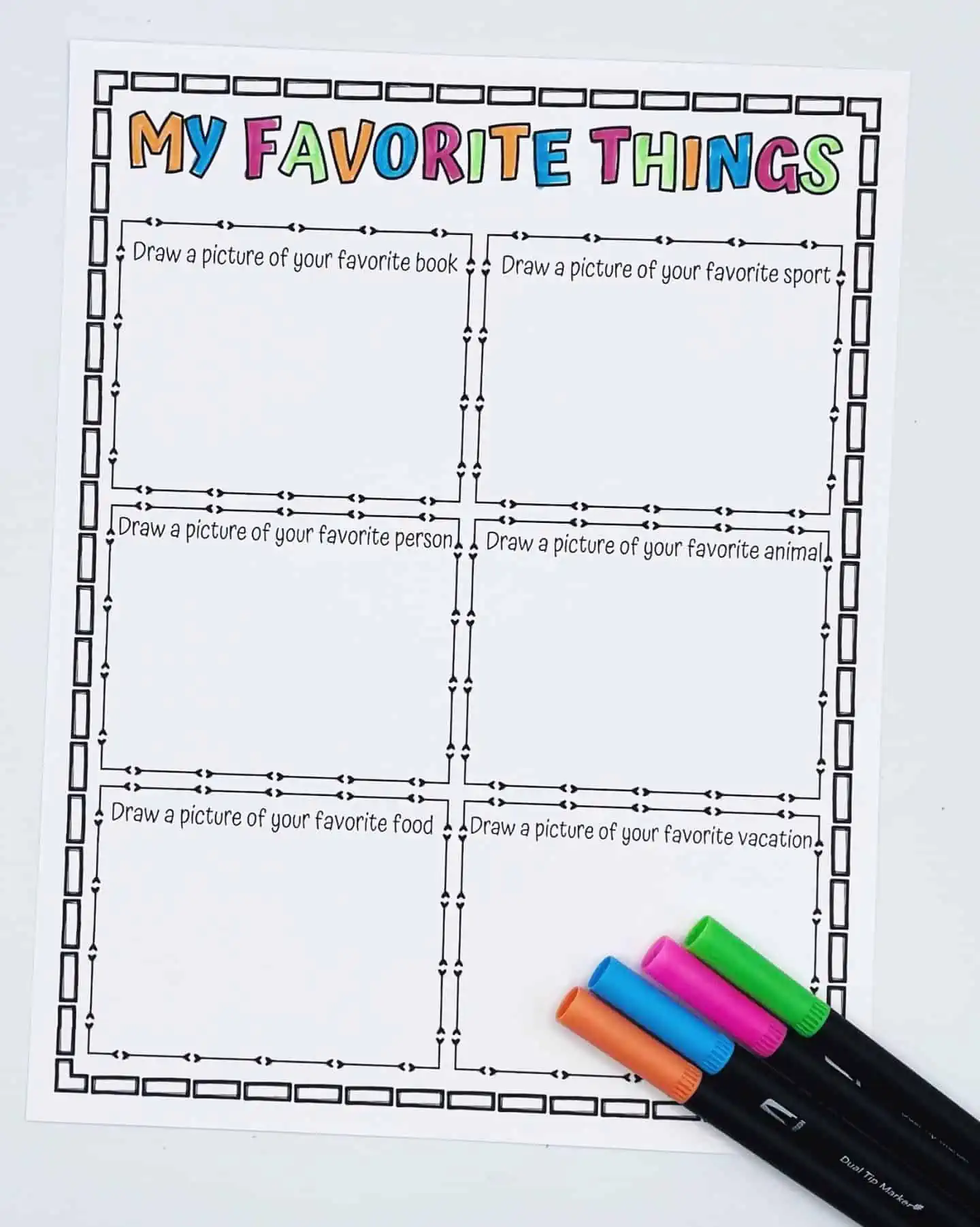 Free Printable My Favorite Things Worksheets for Students