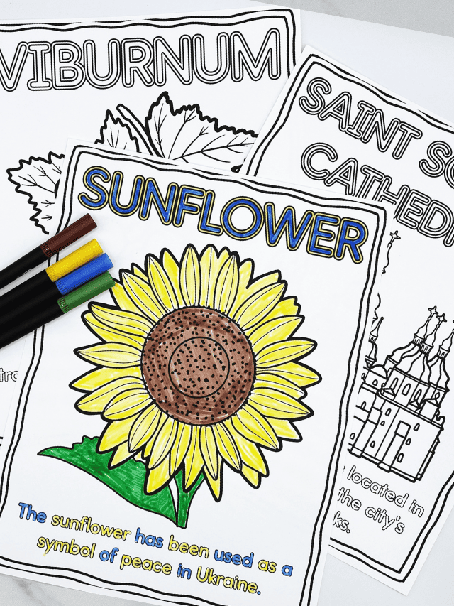 Ukraine coloring pages featuring a yellow sunflower