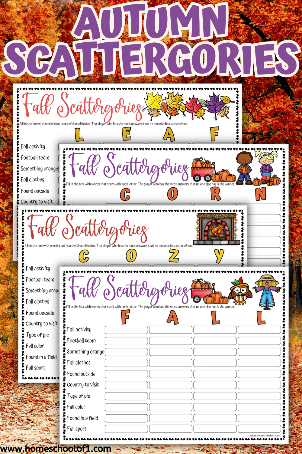 Fall scattergories free printable boards