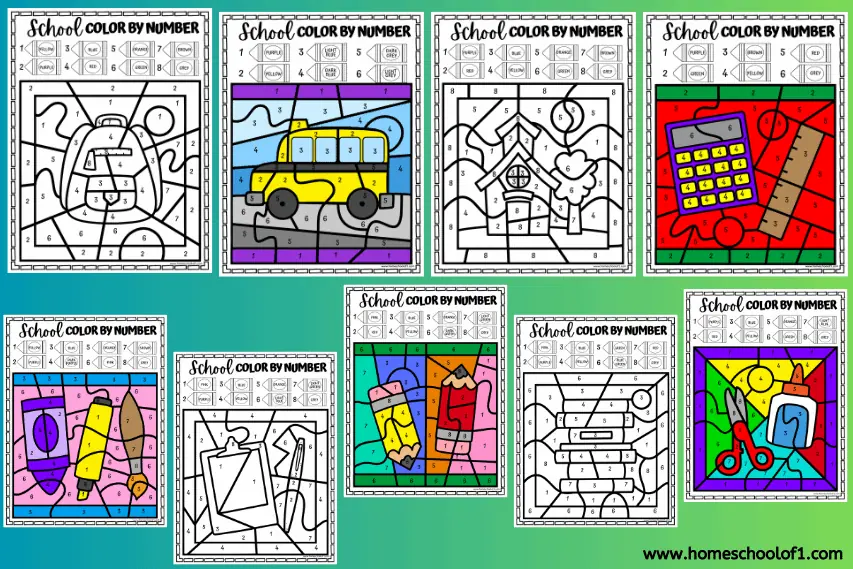 9 Free Back to School Color by Number Worksheets