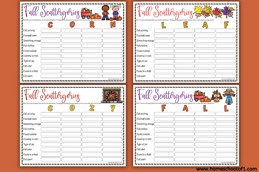 Fall scattergories free printable boards homeschool of 1