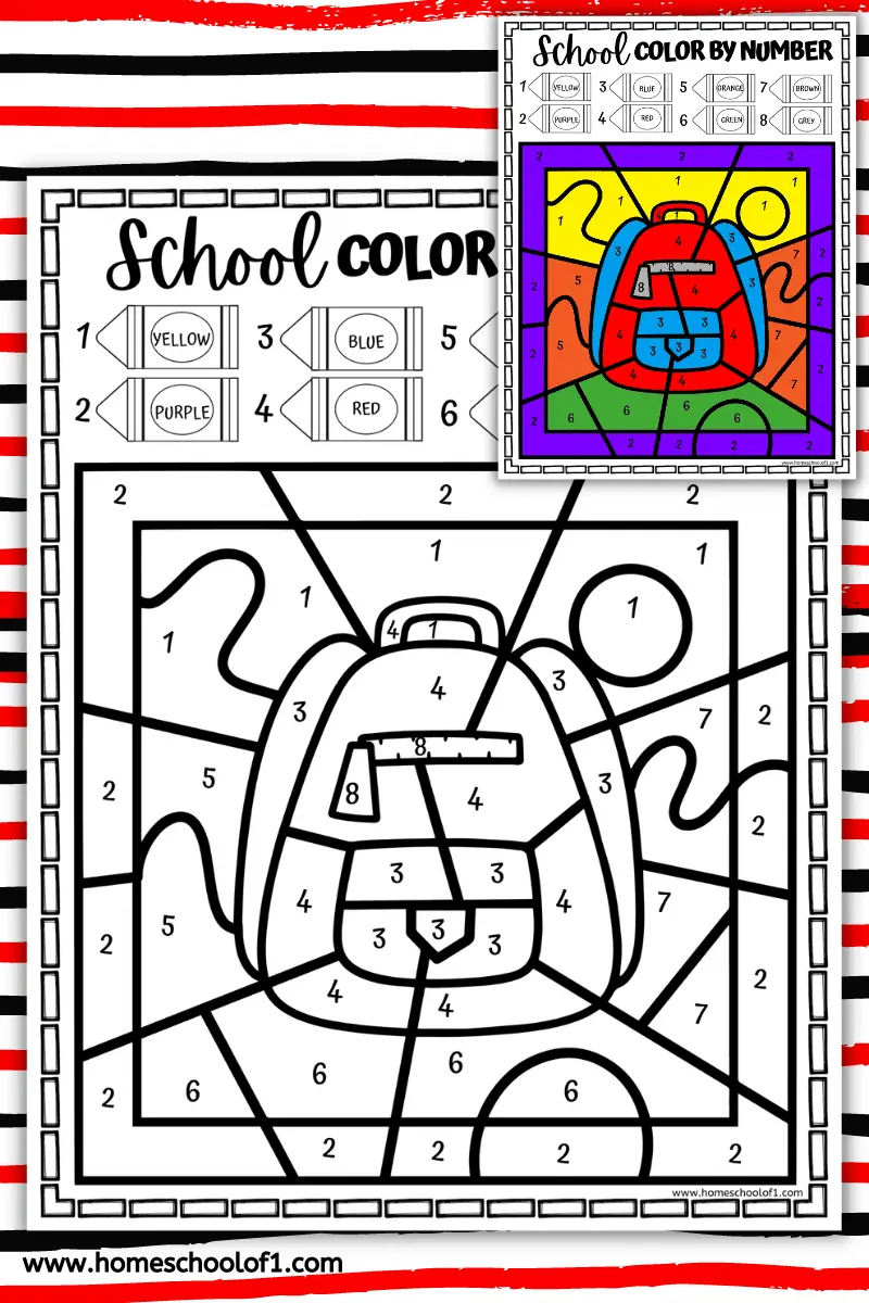 SCHOOL BACKPACK COLOR BY NUMBER