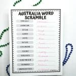 australia word scramble printable