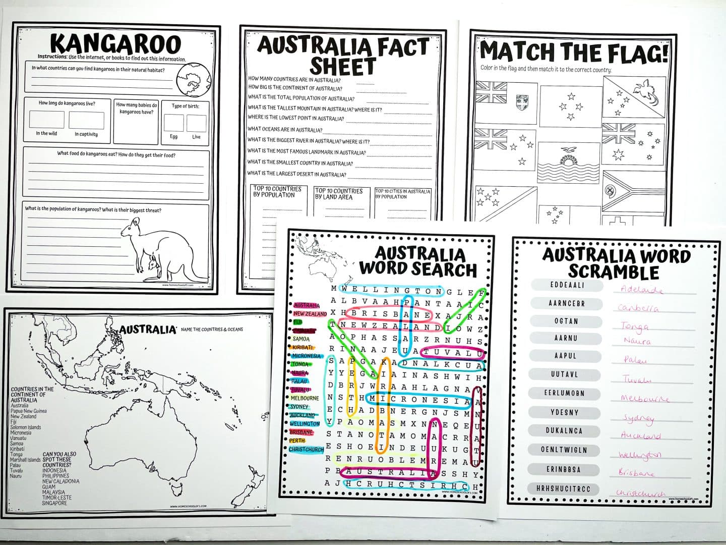 Free Australia and Oceania worksheets for kids with printable geography activities
