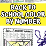 Set of completed back to school color-by-number pages for kids, great for preschool or elementary school creative projects.
