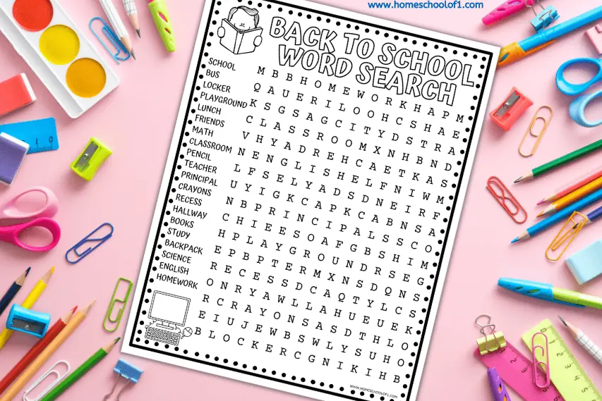back to school word search printable