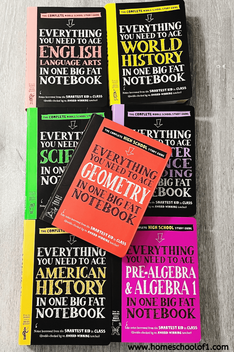 The complete high school and middle school big fat notebooks. Geometry, Algebra 1, American History, World History, Science, English Language Arts and Computer Science and Coding