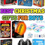 Collage of top Christmas gifts for boys including Switch 2, Mega Cyborg Hand, drone, LEGO, earbuds, and more.