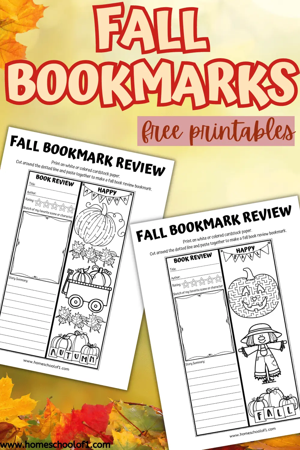 Fall bookmarks to color free printable homeschool of 1