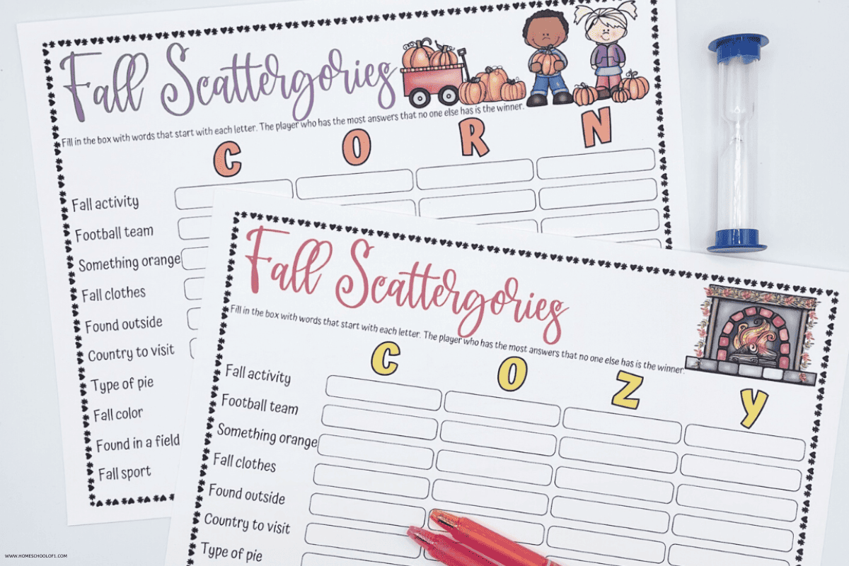 fall scattergories printable