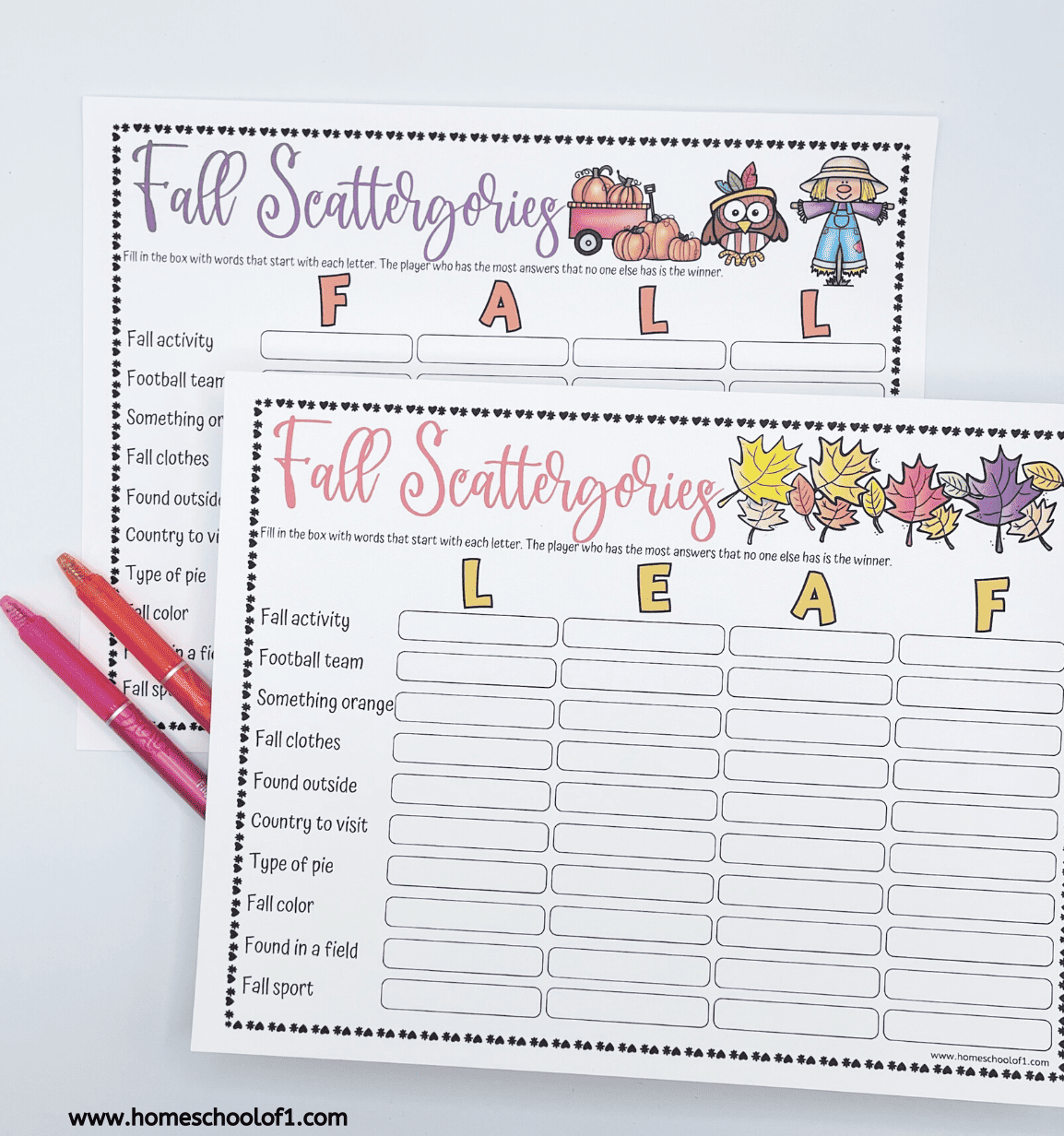 fall scattergory boards