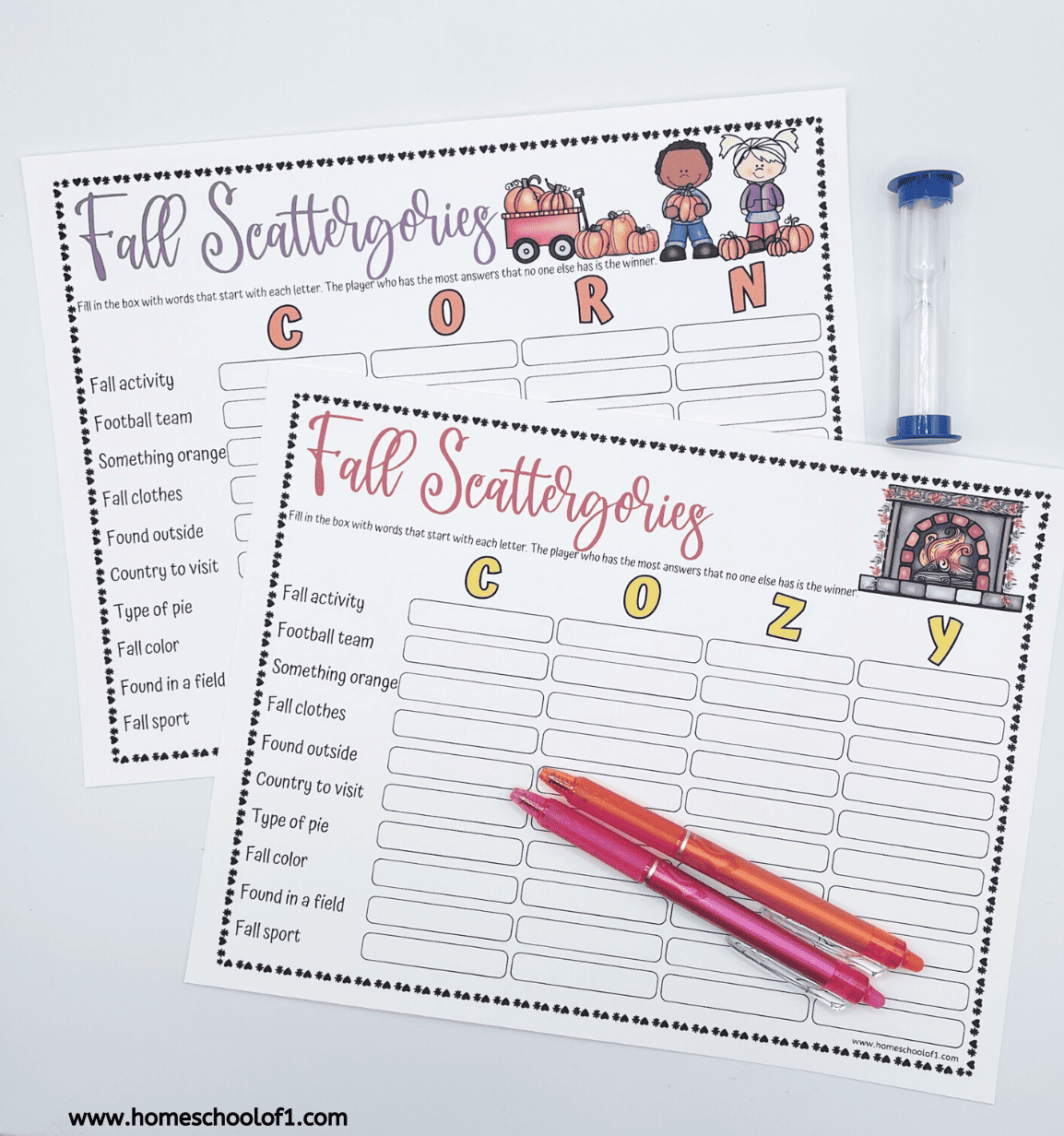 fall scattergory boards