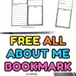 Free printable "All About Me" bookmark and book review template for kids with spaces to color, draw, and write personal details.