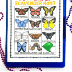 butterfly scavenger hunt printable on a clipboard with the words free butterfly scavenger hunt underneath