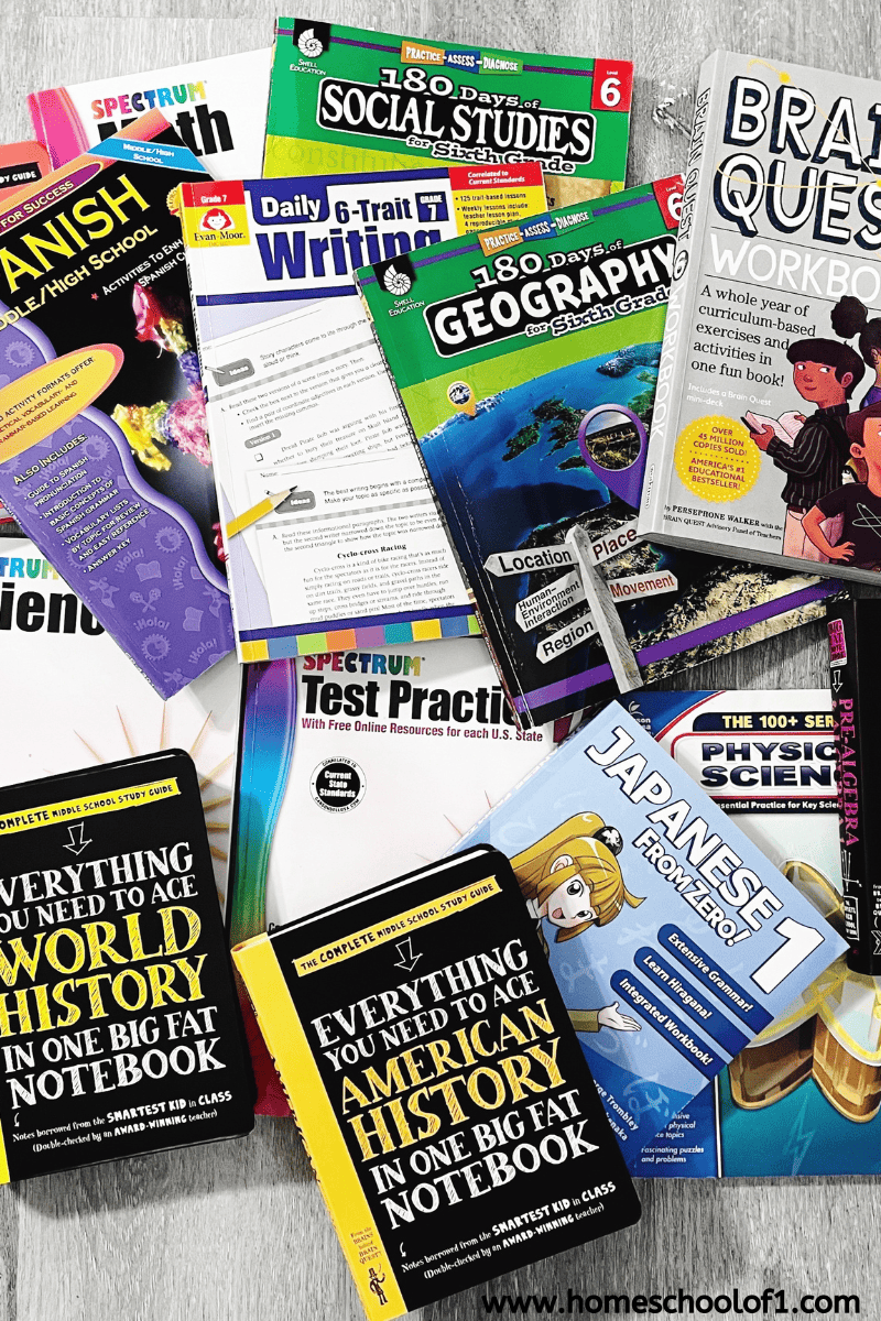 homeschool workbooks for middle school for all subjects.