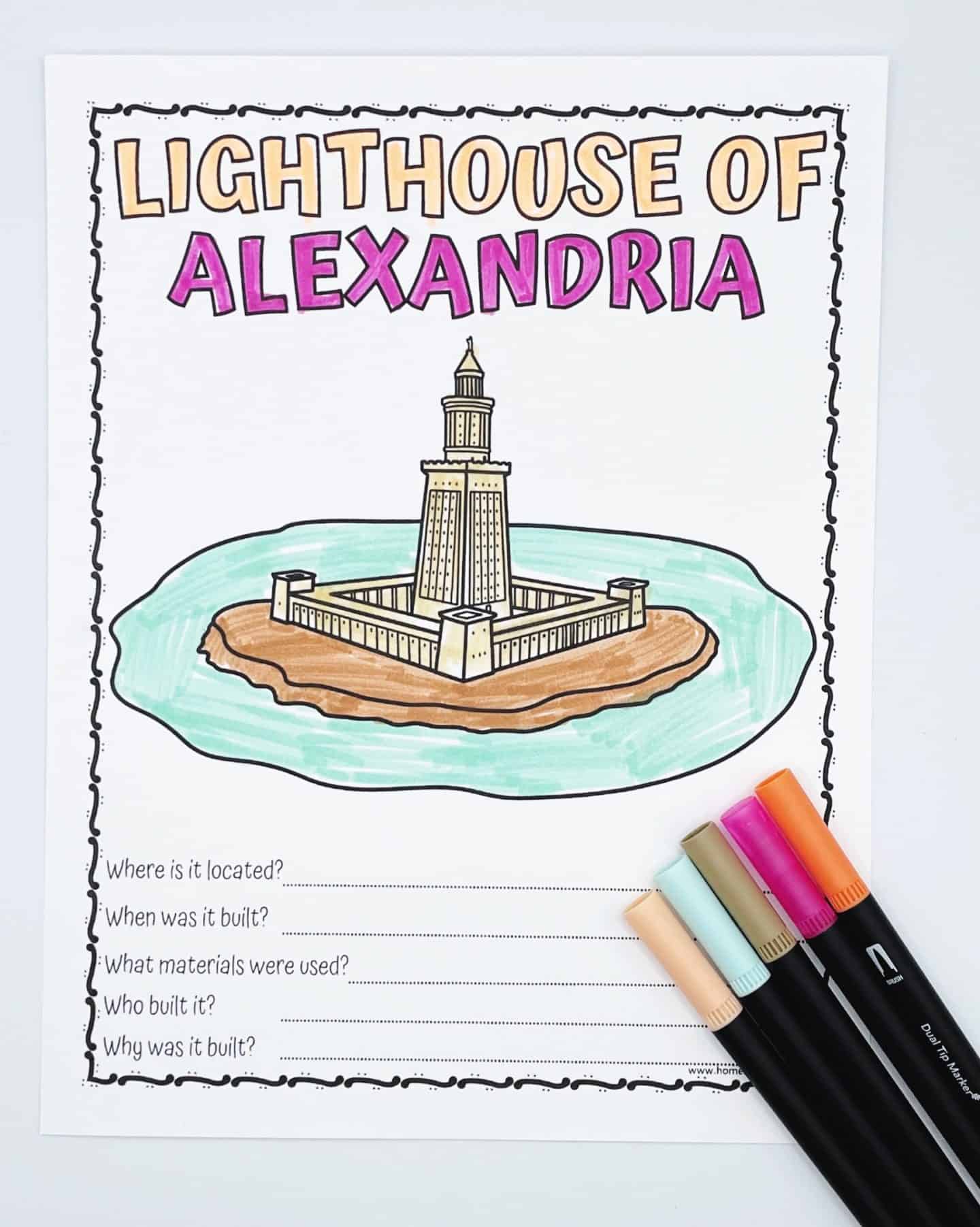 lighthouse of alexandria coloring page