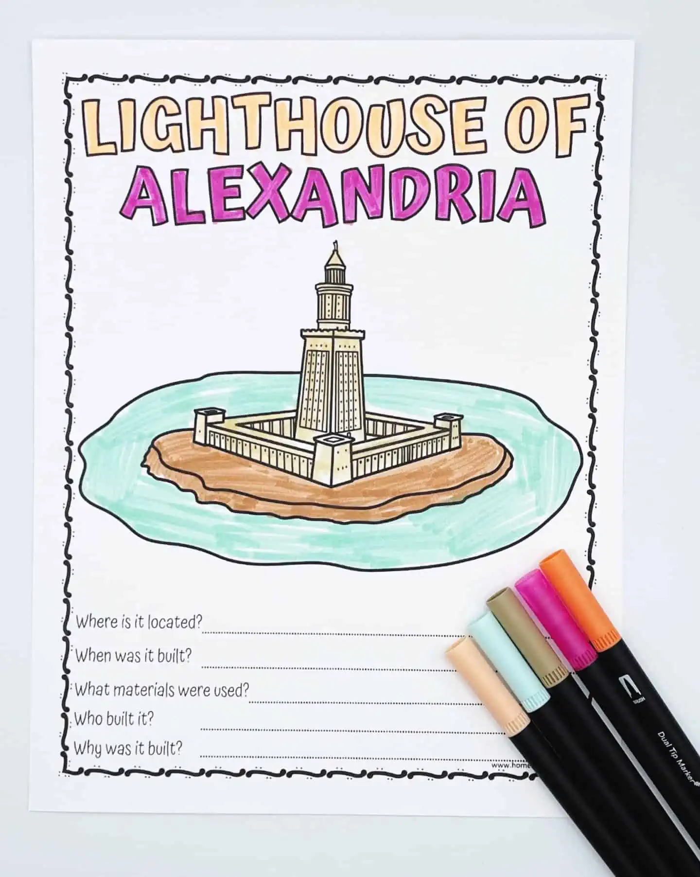 lighthouse of alexandria coloring page