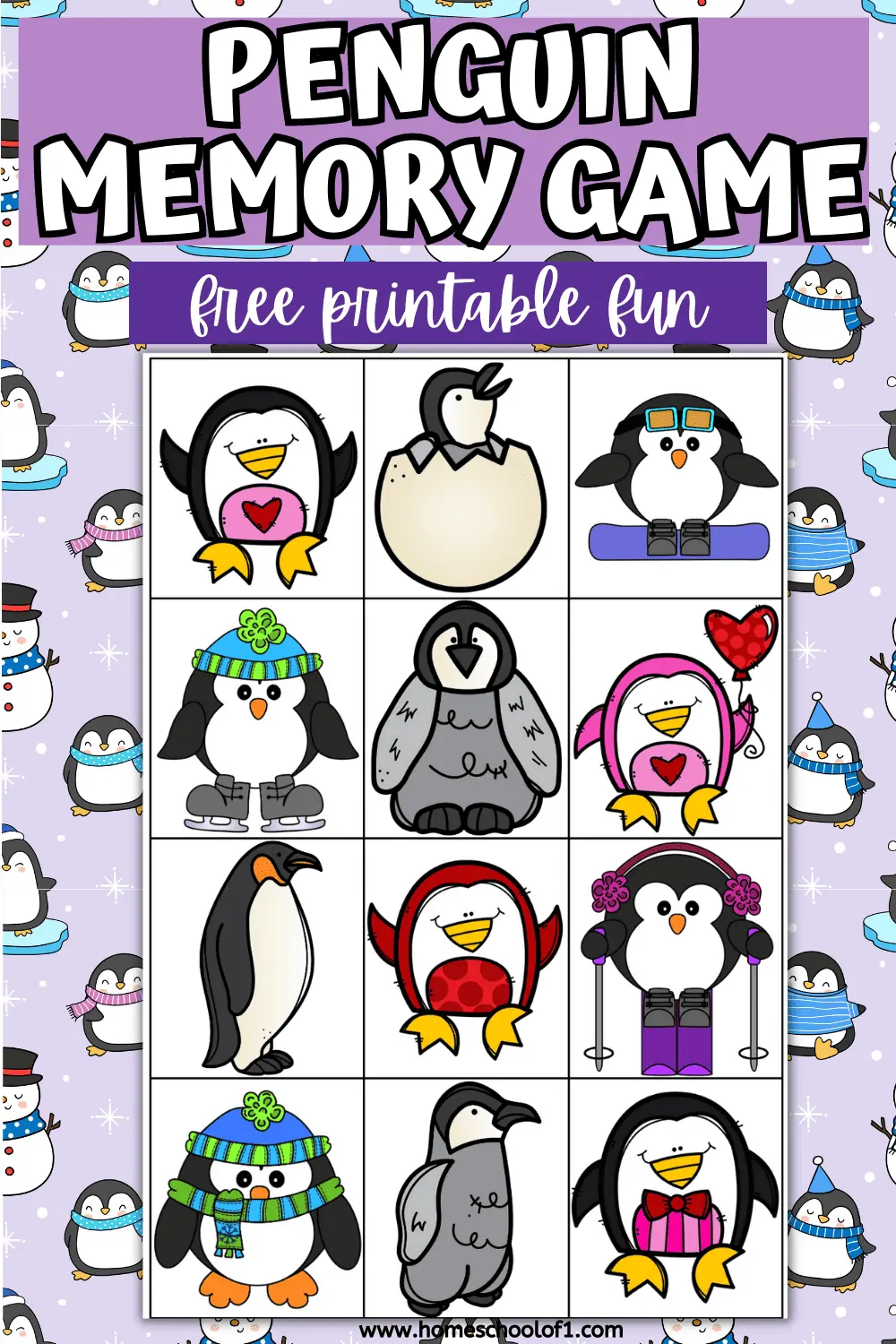 penguin memory game printable