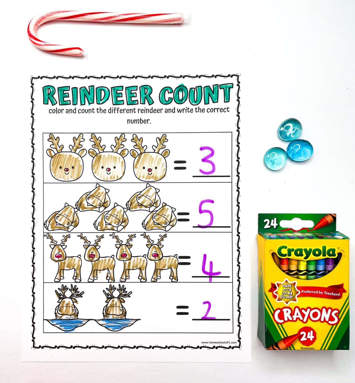 reindeer counting worksheets counting between 2 and 5 reindeers