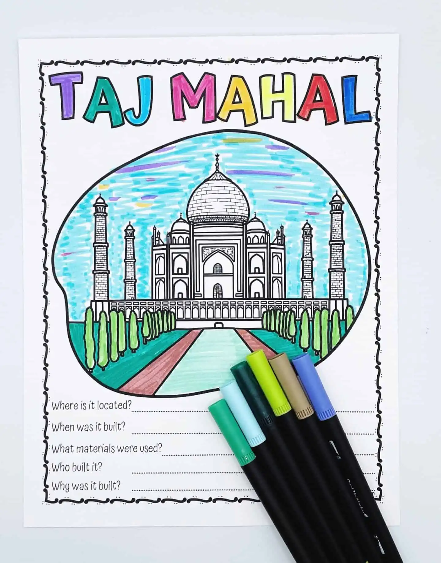 taj mahal coloring page