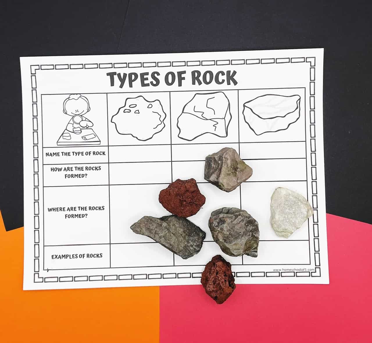 types of rock worksheet boy