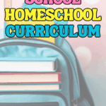 Best middle school homeschool curriculum graphic showing a backpack filled with books and colorful text for grades 6–8 homeschooling.