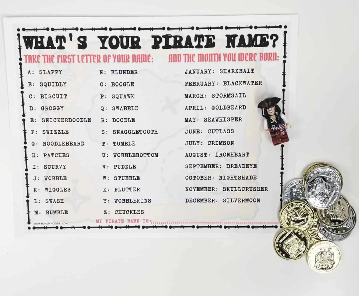 PIRATE NAME GENERATOR PRINTABLE