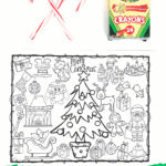 Black and white advent calendar coloring page with 25 numbered festive icons, including Santa, a Christmas tree, and presents.