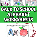 Back to school letter A worksheet with tracing, letter recognition, and phonics-based coloring tasks.