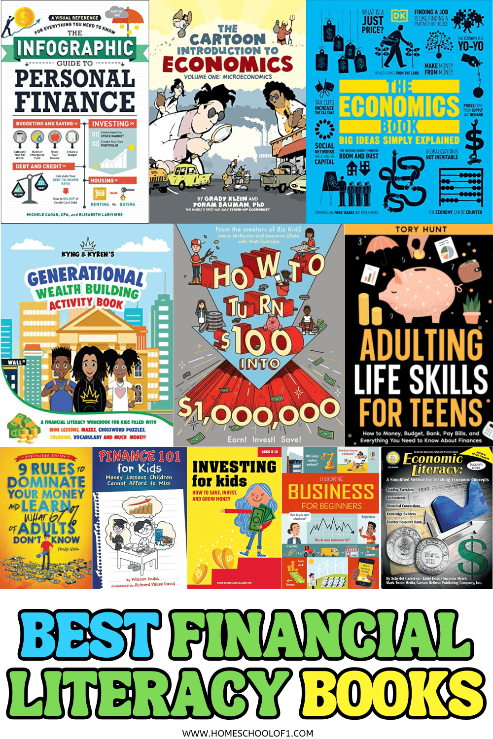 Collage of the best financial literacy books for middle schoolers with bold title text at the bottom.

