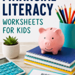 Printable financial literacy worksheets for kids with budgeting activities, money skills games, and saving lessons for elementary through high school students