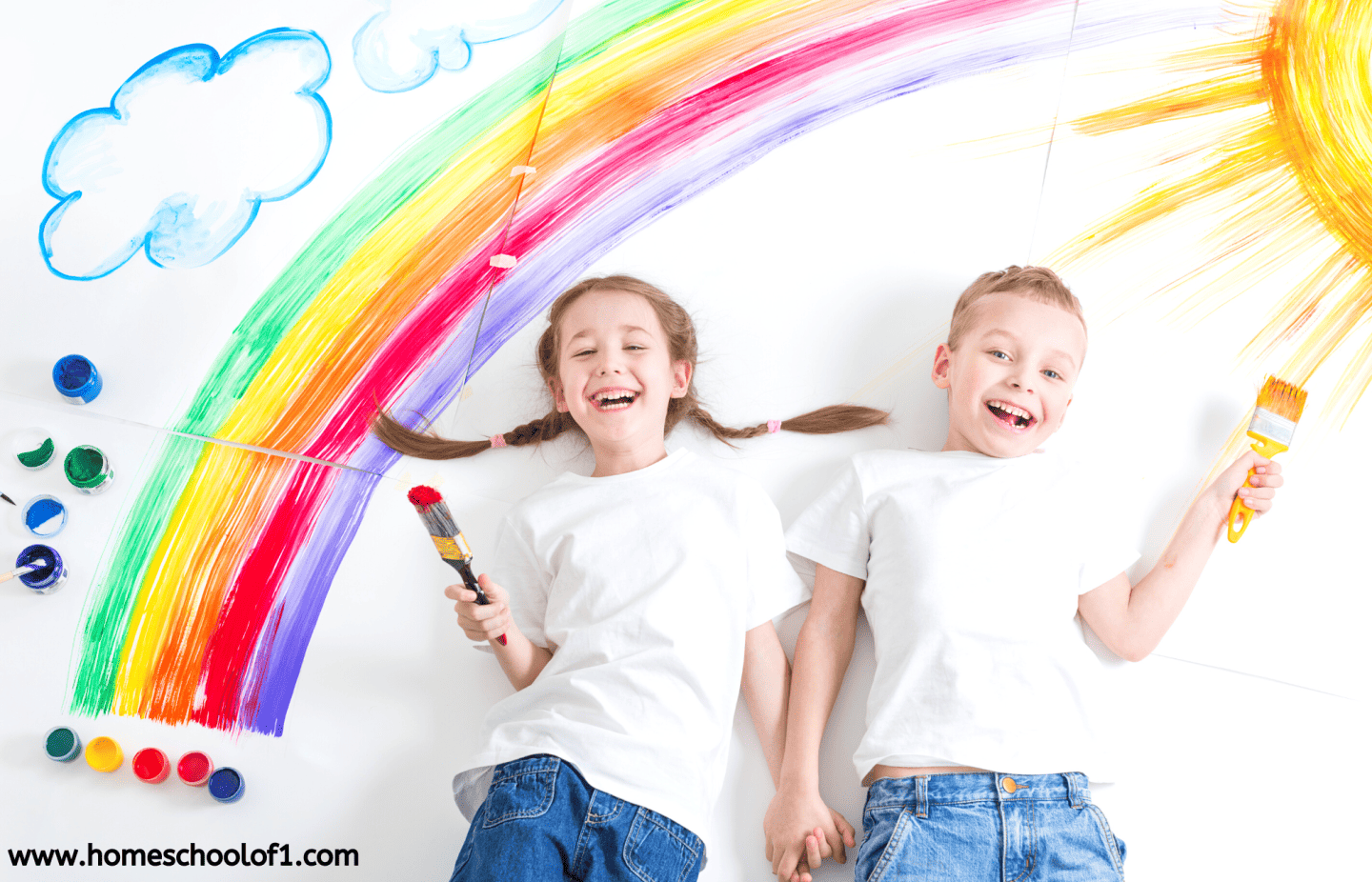 kids painting a rainbow