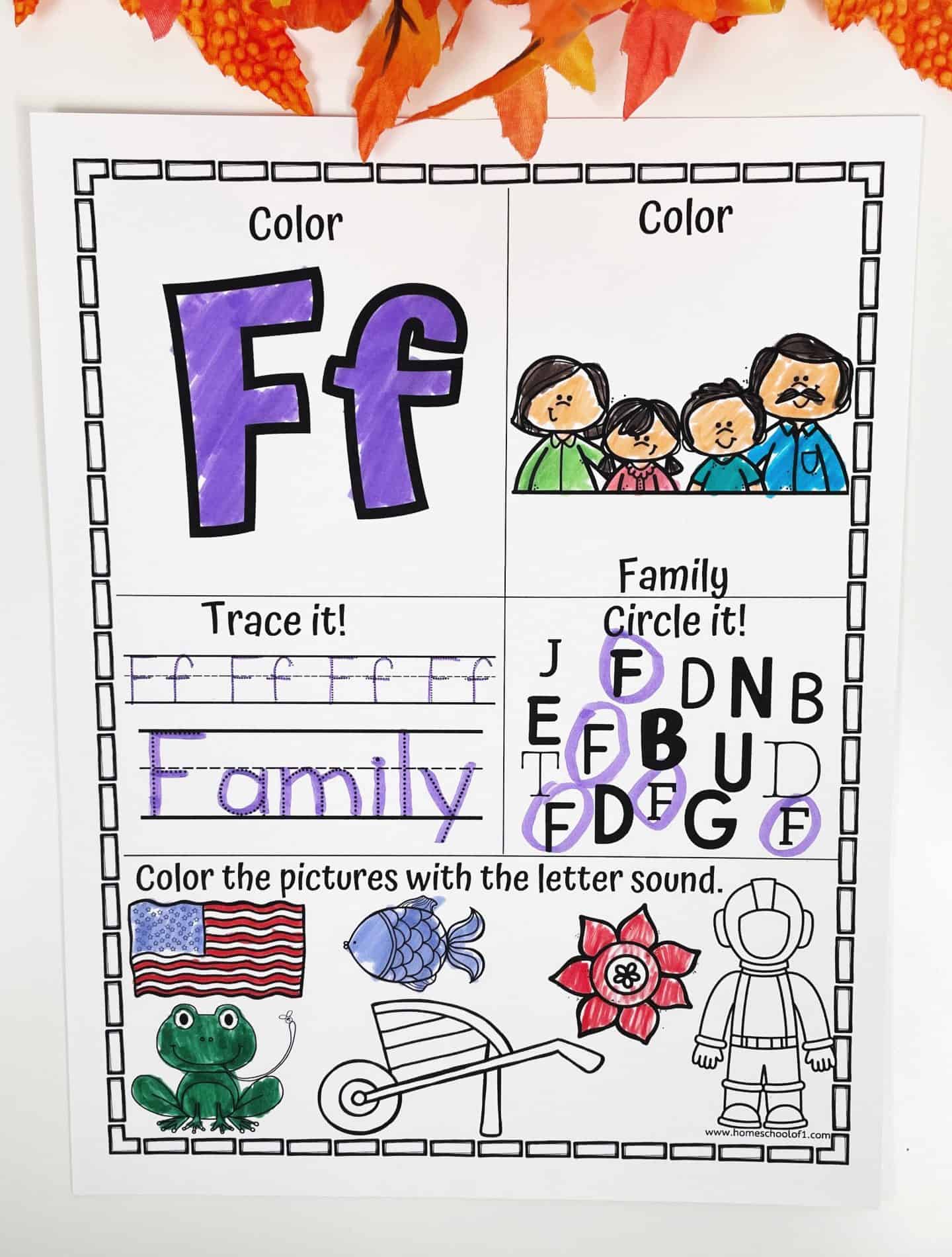 letter f alphabet worksheet thanksgiving