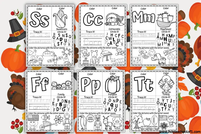 Free Thanksgiving Alphabet Worksheets (Color, Write & Trace)