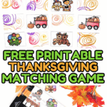 Thanksgiving memory match game printable featuring hand-cut cards and a paper cutter on a craft table.