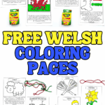 Free Welsh coloring pages featuring the Wales flag, St. Davidโs Day, sheep, daffodils, leeks, rugby, and Caernarfon Castle with short educational facts for kids