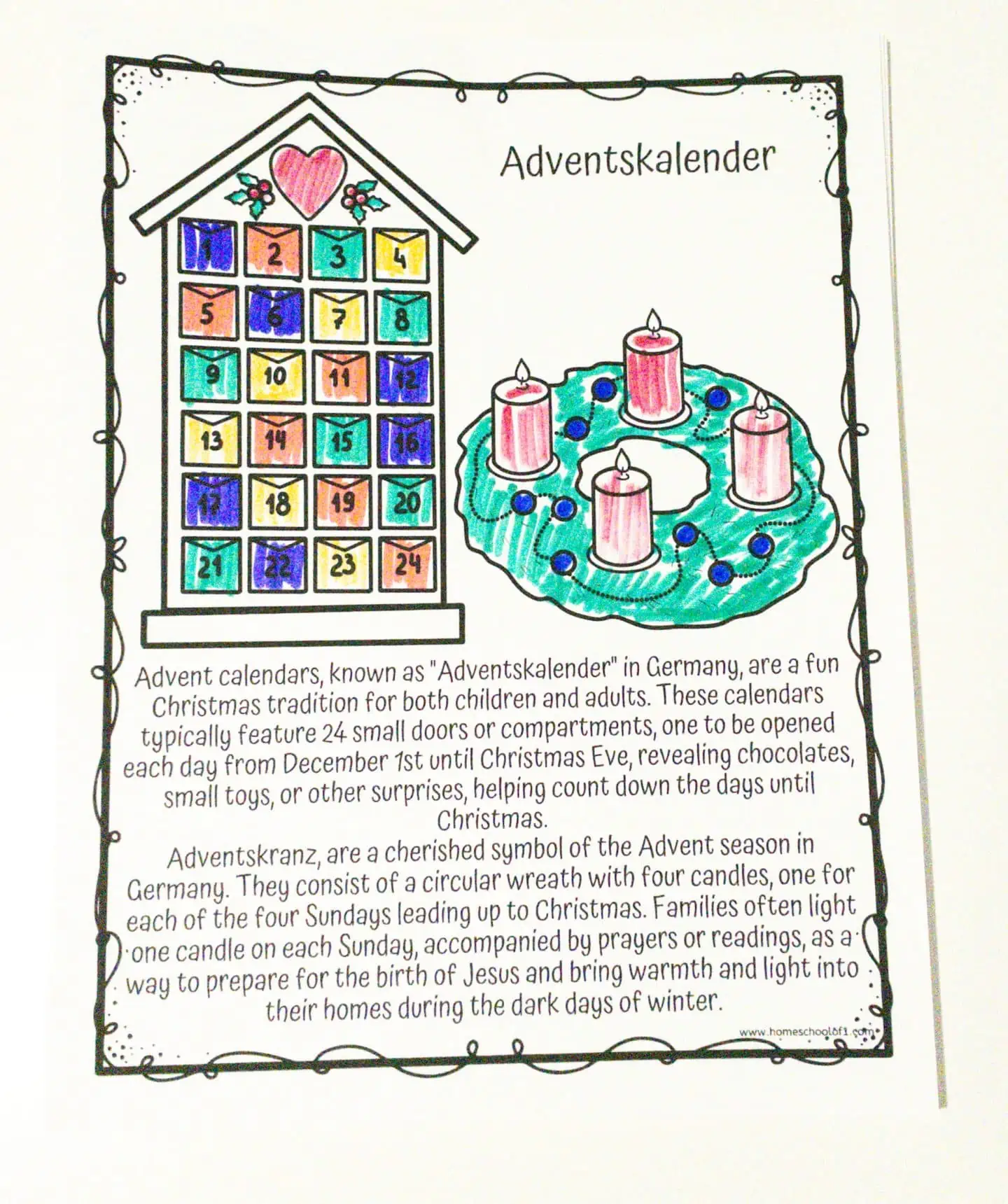 ADVENT CALENDAR COLORING PAGE