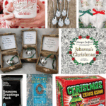 Collage featuring creative Christmas Eve box ideas for adults with personalized gifts, games, books, and festive accessories like hot cocoa mugs and trivia games.