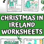 Christmas in Ireland worksheets for kids showing Irish holiday customs like St. Stephen’s Day, candles, and Daidi na Nollaig.