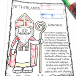 Free printable Christmas in Netherlands coloring page featuring Sinterklaas and Dutch flag for cultural learning