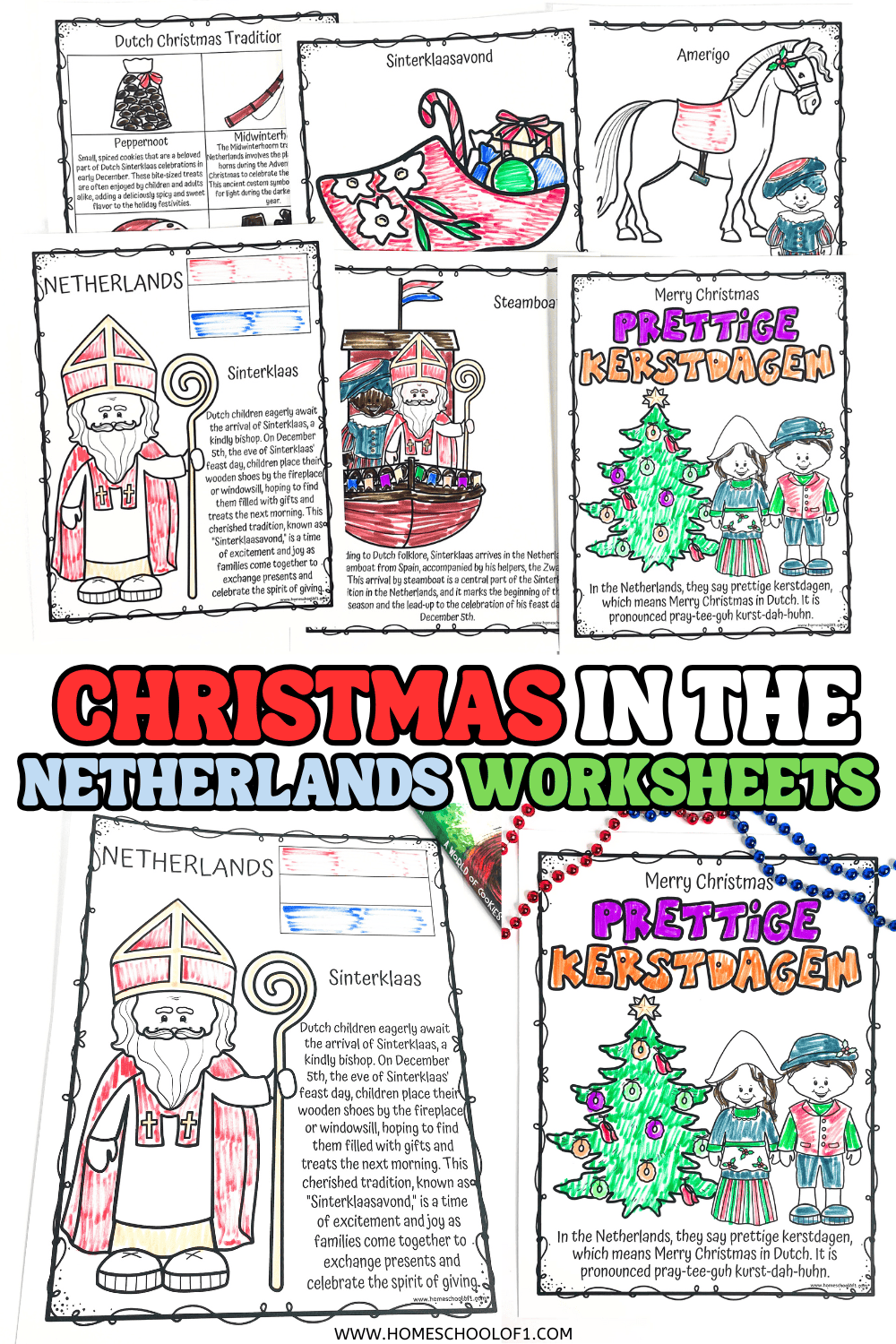 Printable Christmas in the Netherlands worksheet set with Sinterklaas, steamboat, and Dutch holiday traditions for kids

