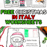 Free printable Christmas in Italy worksheets with coloring pages on Babbo Natale, La Befana, nativity scenes, and Italian traditions.