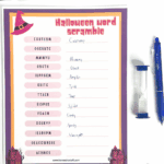 Halloween word scramble free printable activity with colorful design and spooky word list, perfect for classroom parties, homeschool, or family fun.