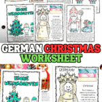 German Christmas worksheet set featuring Christkind, Frohe Weihnachten, and Advent calendar traditions for kids to color.