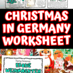 German Christmas printable worksheets showing Frohe Weihnachten, Christkind, Nutcracker, and more cultural traditions.